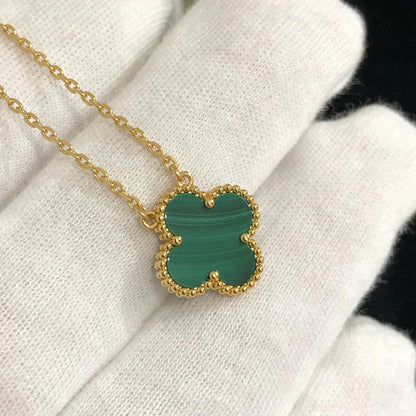 [Lumi Jewelry]CLOVER 15MM MALACHITE SINGLE FLOWER  NECKLACE