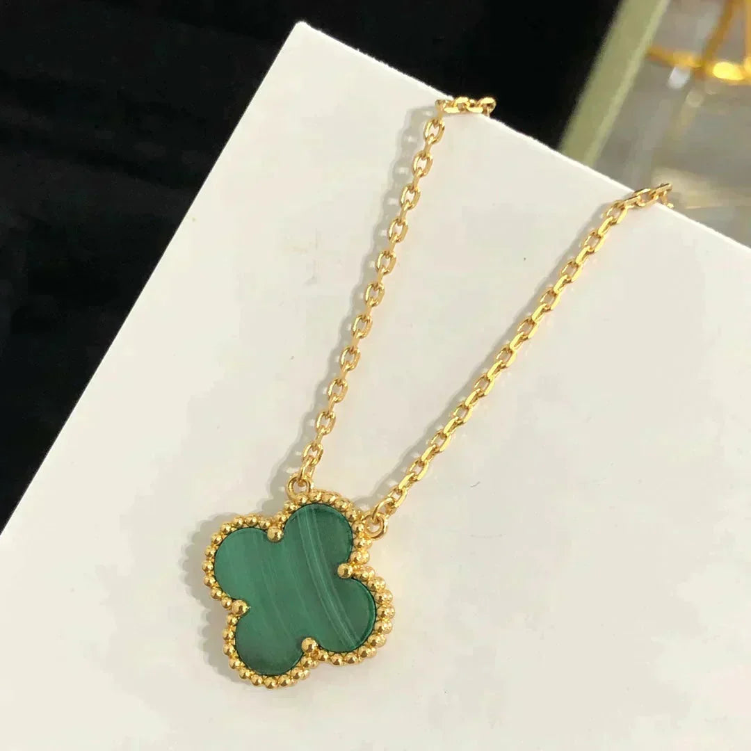 [Lumi Jewelry]CLOVER 15MM MALACHITE SINGLE FLOWER  NECKLACE