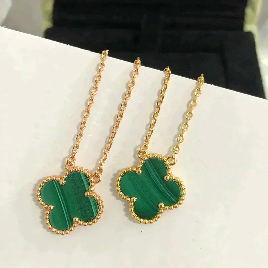 [Lumi Jewelry]CLOVER 15MM MALACHITE SINGLE FLOWER  NECKLACE