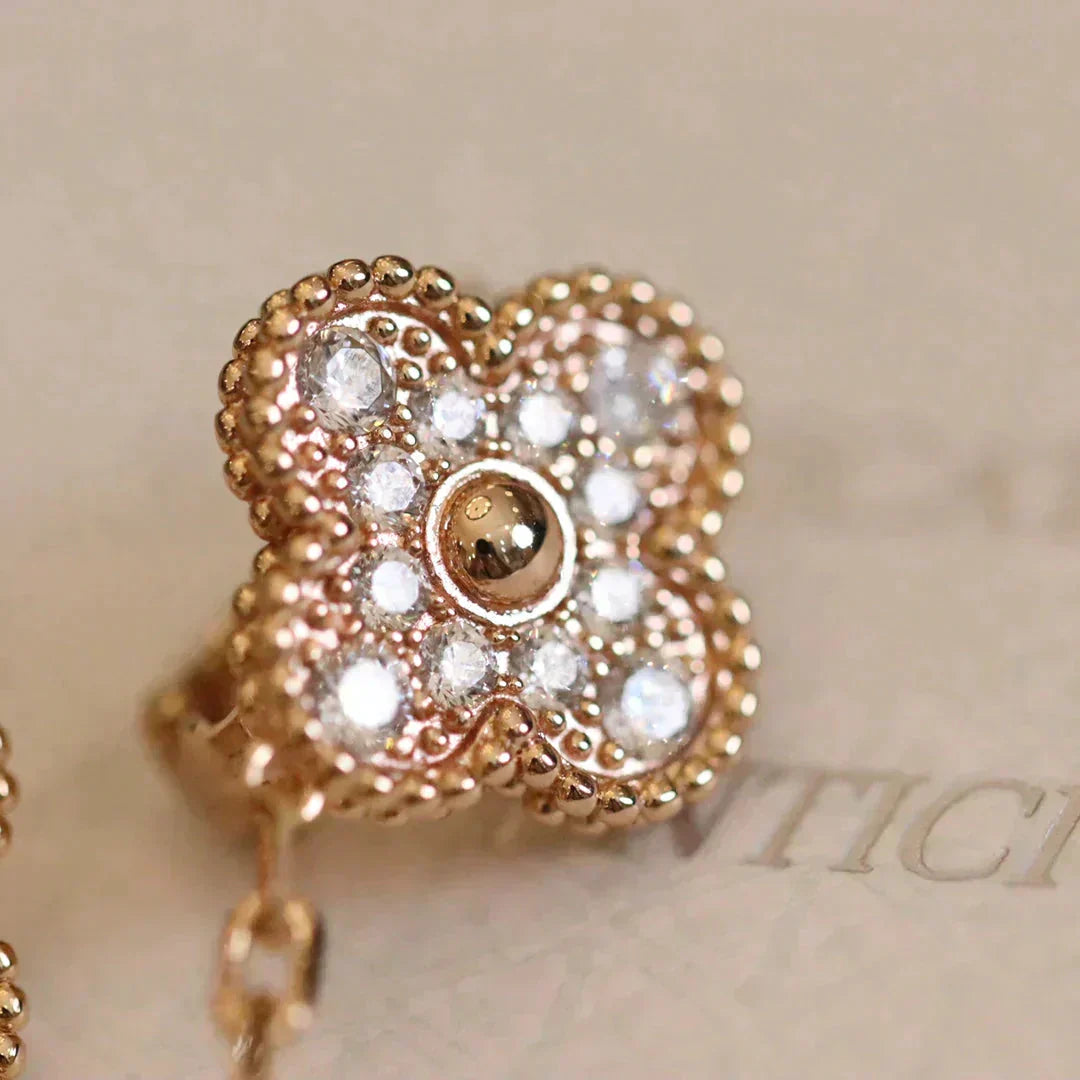 [Lumi Jewelry]CLOVER MEDIUM 1 MOTIFS FUll DIAMOND EARRINGS