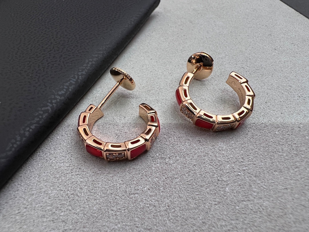[Lumi Jewelry]SERPENTI CARNELIAN PINK GOLD EARRINGS