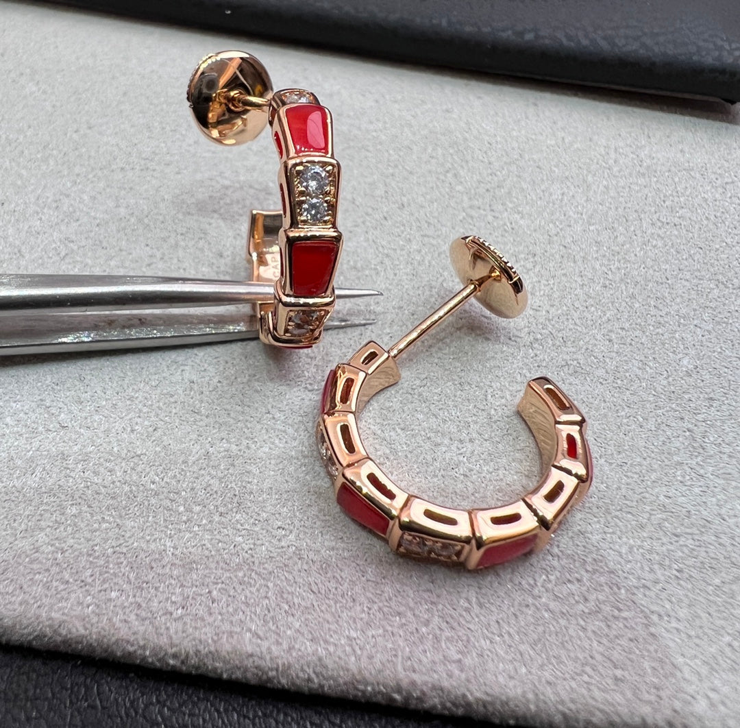 [Lumi Jewelry]SERPENTI CARNELIAN PINK GOLD EARRINGS