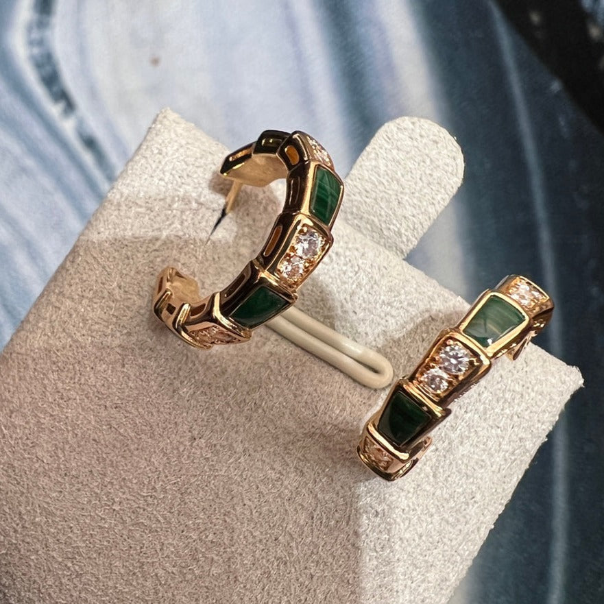 [Lumi Jewelry]SERPENTI MALACHITE PINK GOLD EARRINGS