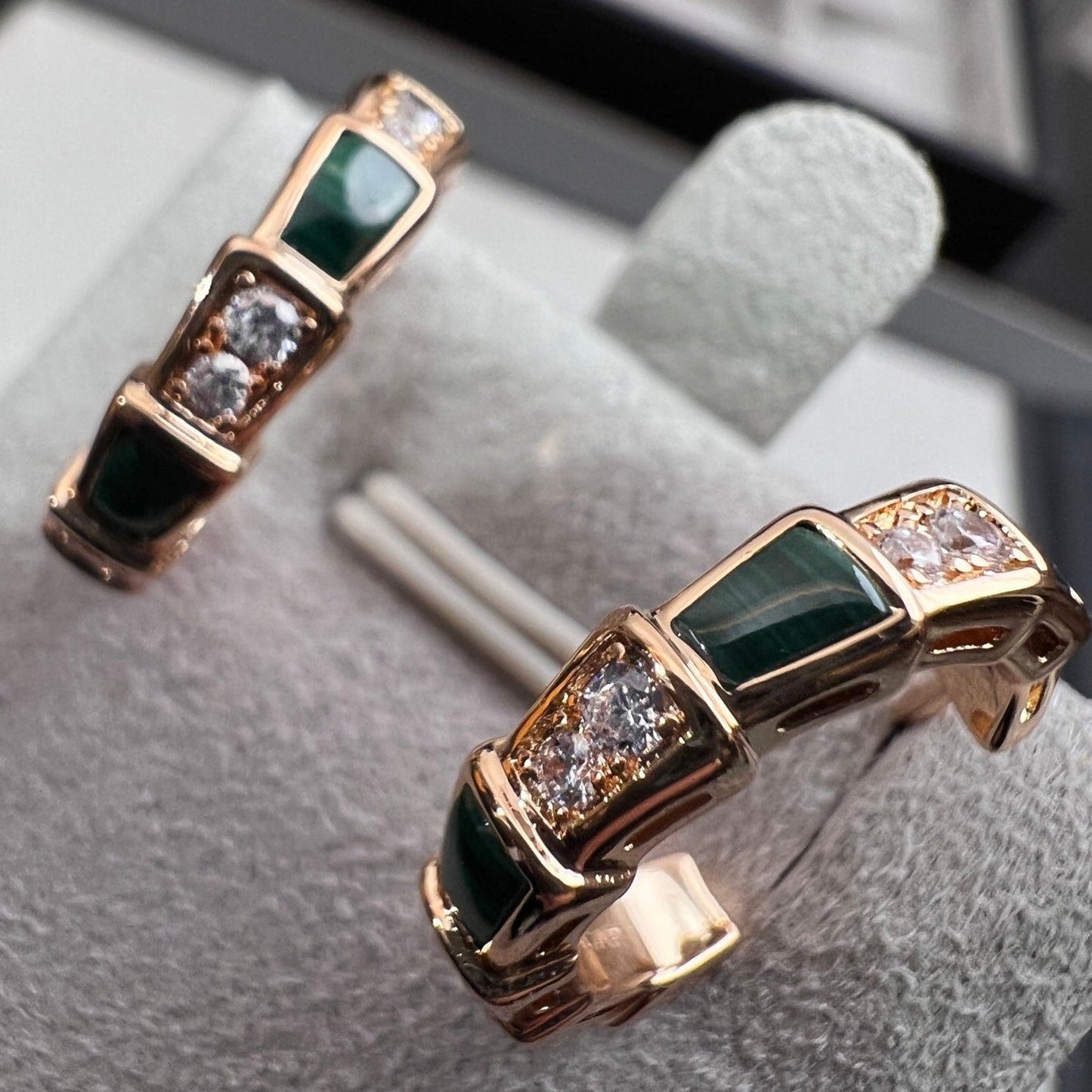 [Lumi Jewelry]SERPENTI MALACHITE PINK GOLD EARRINGS