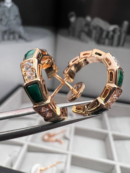 [Lumi Jewelry]SERPENTI MALACHITE PINK GOLD EARRINGS