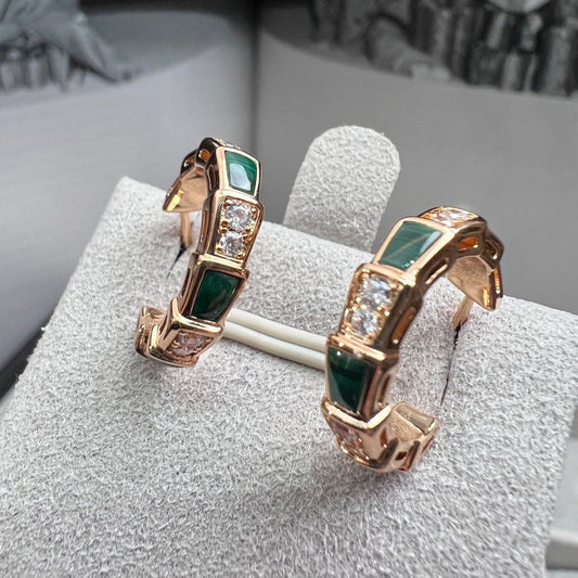 [Lumi Jewelry]SERPENTI MALACHITE PINK GOLD EARRINGS