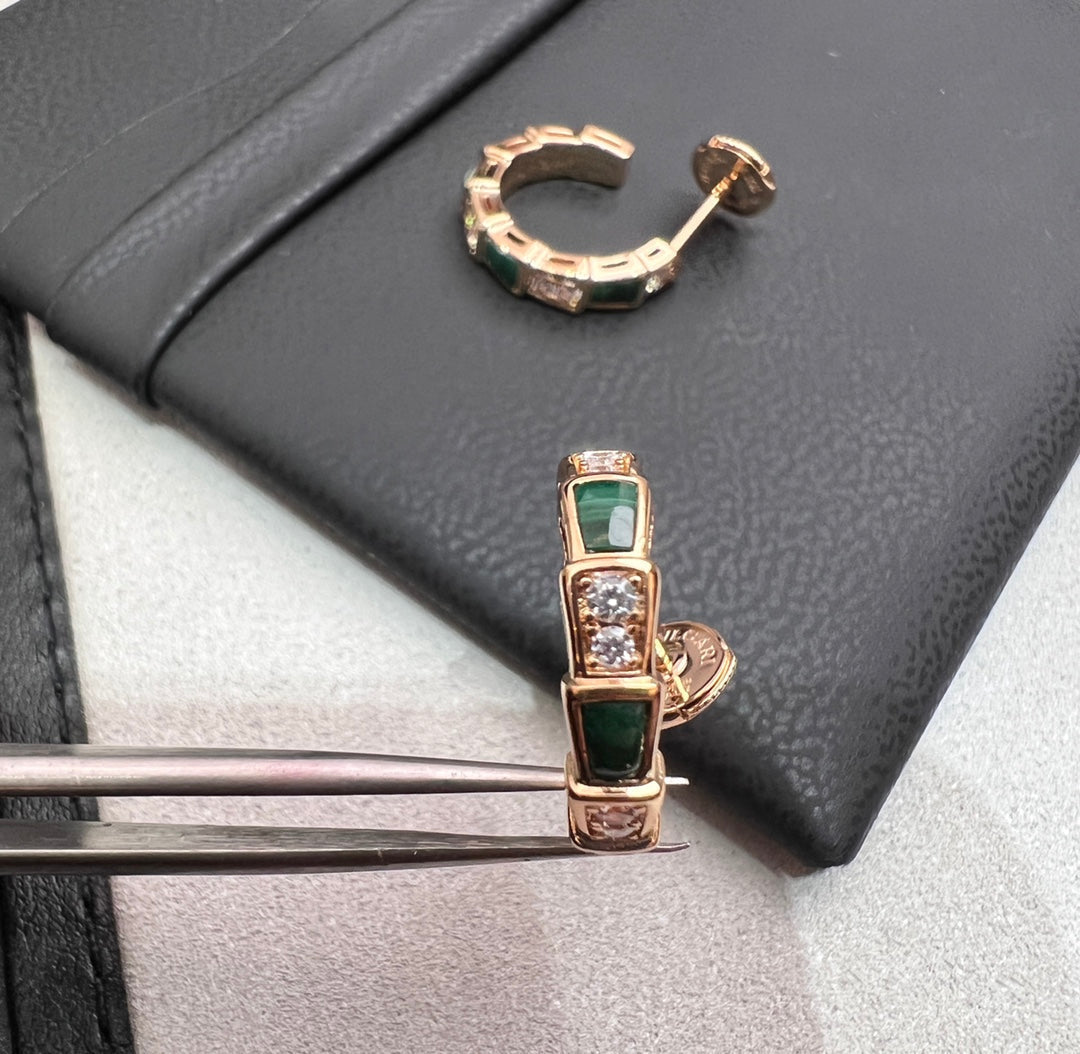 [Lumi Jewelry]SERPENTI MALACHITE PINK GOLD EARRINGS