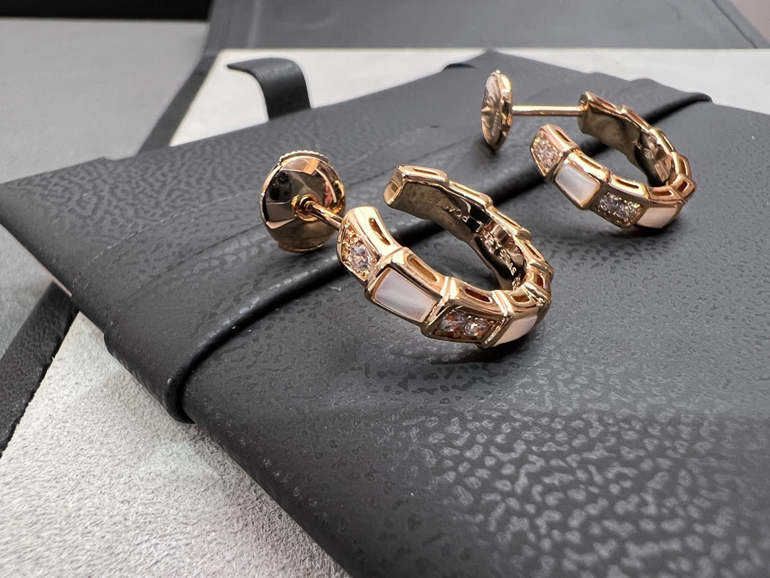 [Lumi Jewelry]SERPENTI MOP PINK GOLD EARRINGS
