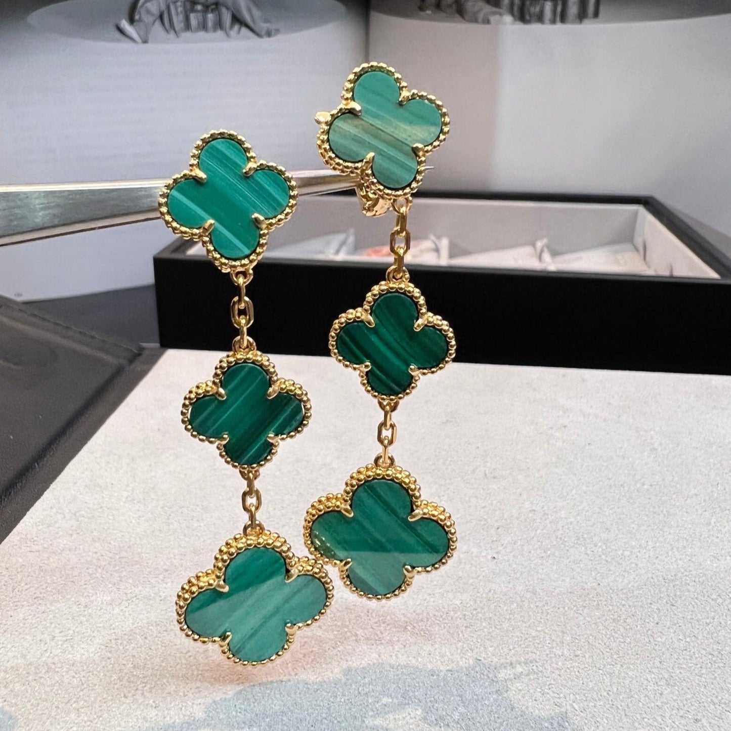 [Lumi Jewelry]CLOVER MALACHITE 3 MOTIFS GOLD