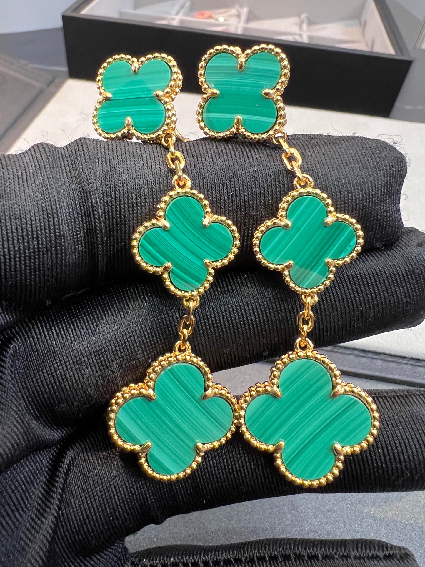[Lumi Jewelry]CLOVER MALACHITE 3 MOTIFS GOLD
