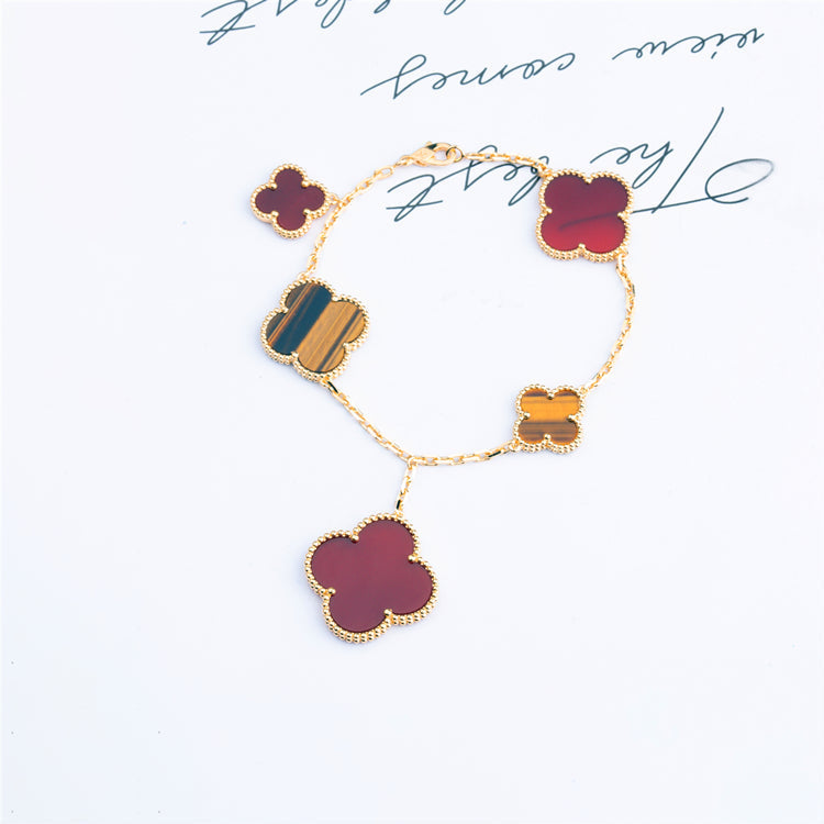 [Lumi Jewelry]CLOVER BRACELET 5 MOTIFS CARNELIAN TIGER EYE