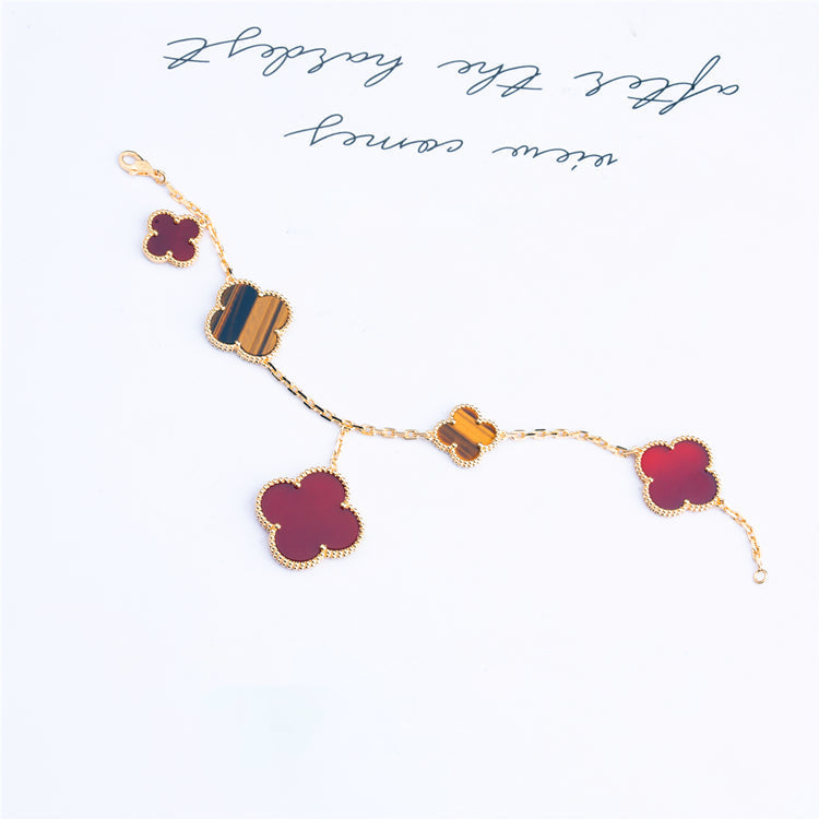 [Lumi Jewelry]CLOVER BRACELET 5 MOTIFS CARNELIAN TIGER EYE