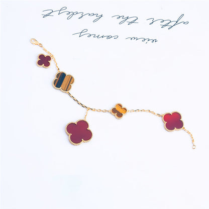 [Lumi Jewelry]CLOVER BRACELET 5 MOTIFS CARNELIAN TIGER EYE