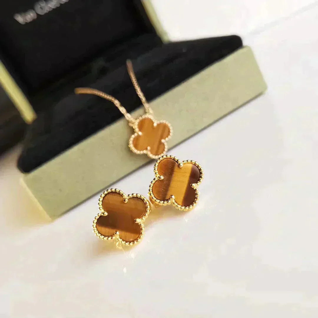 [Lumi Jewelry]CLOVER MEDIUM 1 MOTIFS TIGER EYE EARRINGS