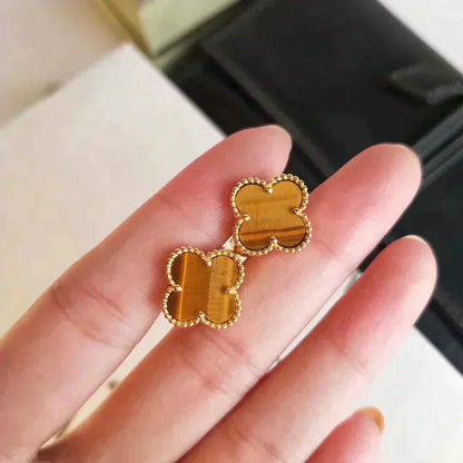 [Lumi Jewelry]CLOVER MEDIUM 1 MOTIFS TIGER EYE EARRINGS