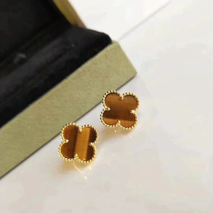 [Lumi Jewelry]CLOVER MEDIUM 1 MOTIFS TIGER EYE EARRINGS