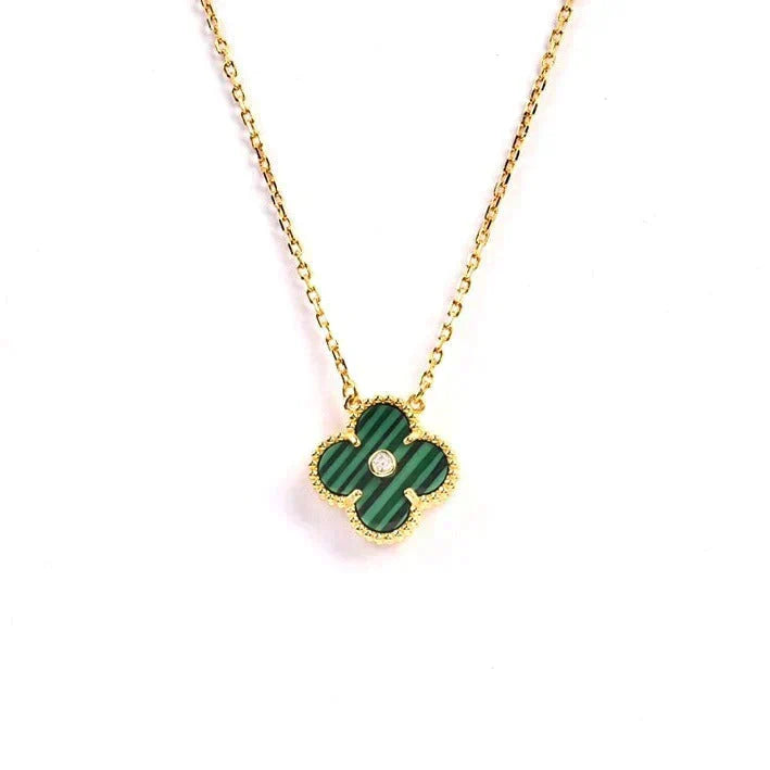 [Lumi Jewelry]CLOVER 15MM DIAMOND TURQUOISE NECKLACE
