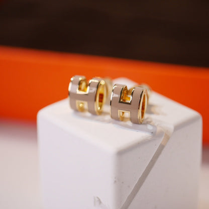[Lumi Jewelry]MINI POP H GOLD EARRINGS GREY