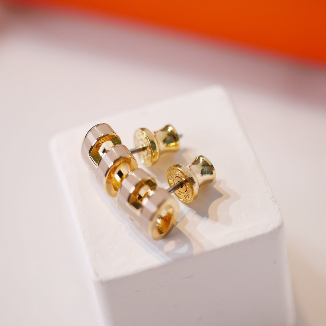 [Lumi Jewelry]MINI POP H GOLD EARRINGS GREY