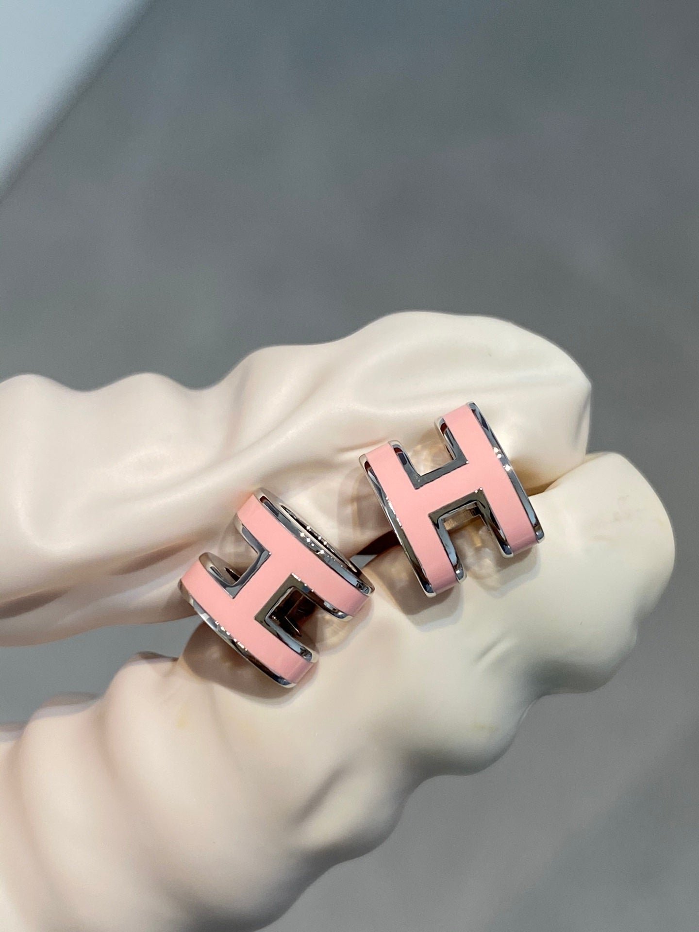 [Lumi Jewelry]MINI POP H SILVER EARRINGS PINK