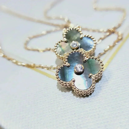[Lumi Jewelry]CLOVER 15MM DIAMOND AND MOTHER-OF-GREY NECKLACE