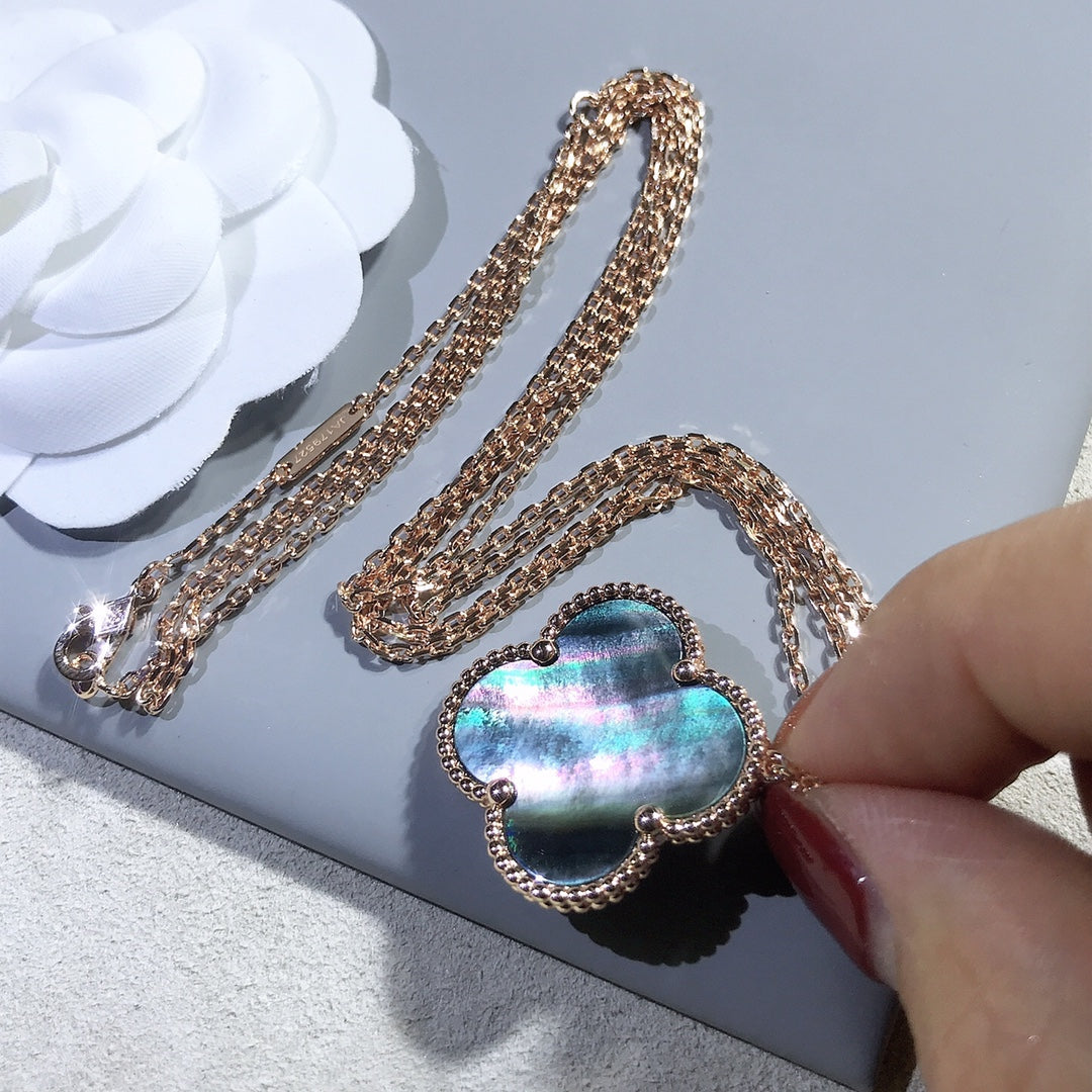 [Lumi Jewelry]CLOVER 25MM GOLD DARK MOP BIG CLOVER NECKLACE