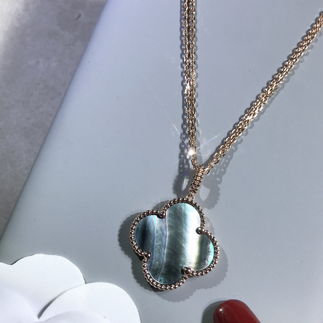 [Lumi Jewelry]CLOVER 25MM GOLD DARK MOP BIG CLOVER NECKLACE