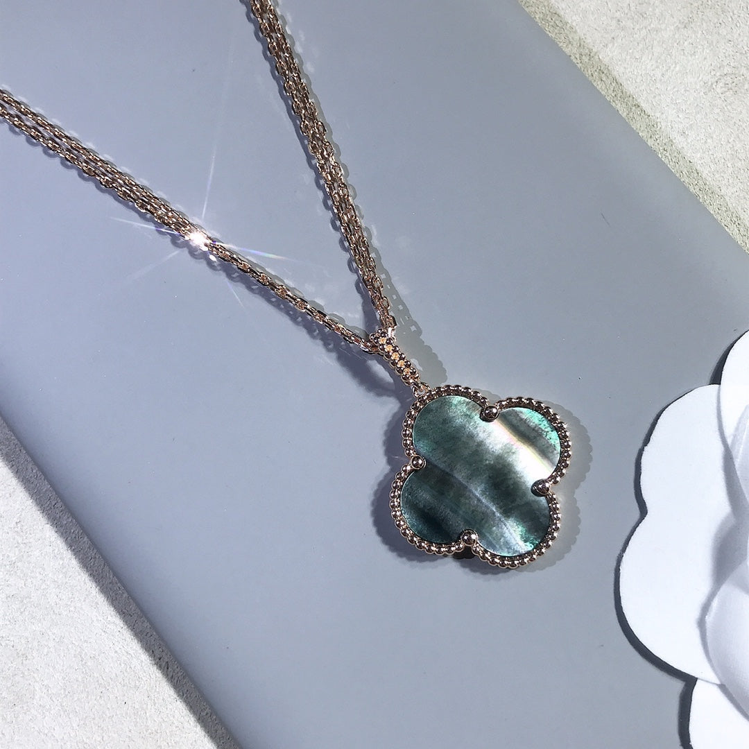 [Lumi Jewelry]CLOVER 25MM GOLD DARK MOP BIG CLOVER NECKLACE