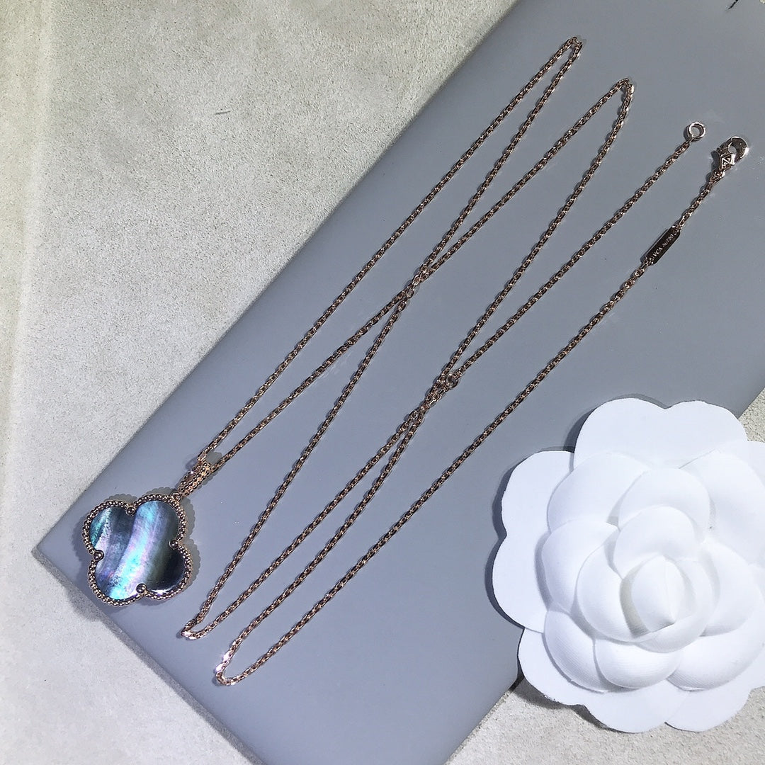 [Lumi Jewelry]CLOVER 25MM GOLD DARK MOP BIG CLOVER NECKLACE