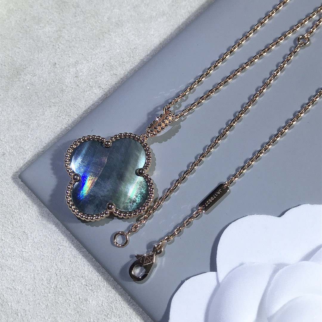 [Lumi Jewelry]CLOVER 25MM GOLD DARK MOP BIG CLOVER NECKLACE