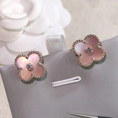 [Lumi Jewelry]CLOVER MEDIUM 1 MOTIFS  PINK MOP DIAMOND EARRINGS