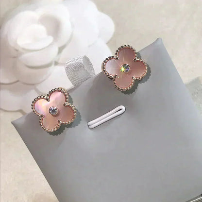 [Lumi Jewelry]CLOVER MEDIUM 1 MOTIFS  PINK MOP DIAMOND EARRINGS