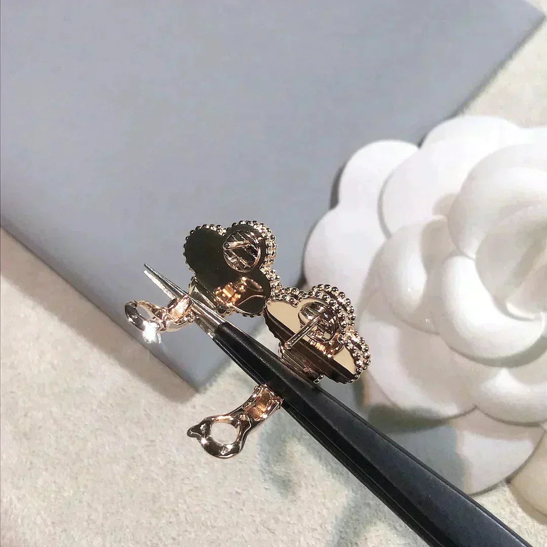 [Lumi Jewelry]CLOVER MEDIUM 1 MOTIFS  PINK MOP DIAMOND EARRINGS