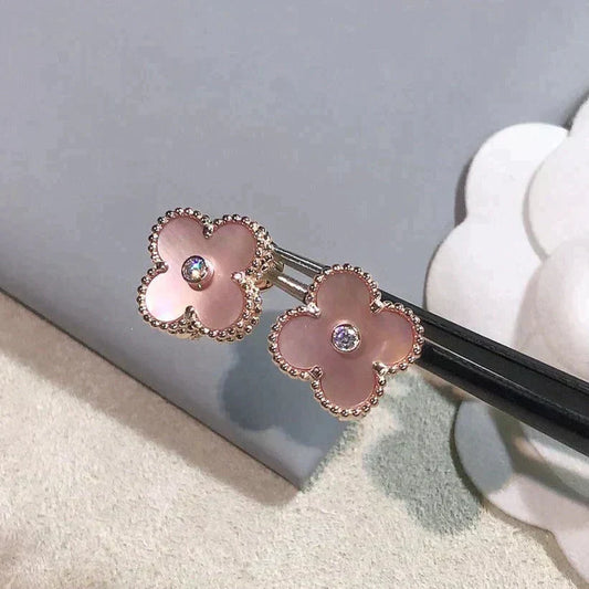 [Lumi Jewelry]CLOVER MEDIUM 1 MOTIFS  PINK MOP DIAMOND EARRINGS