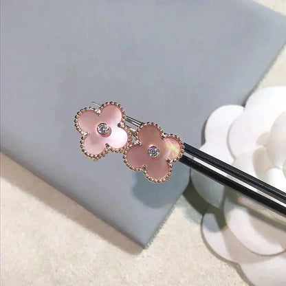 [Lumi Jewelry]CLOVER MEDIUM 1 MOTIFS  PINK MOP DIAMOND EARRINGS