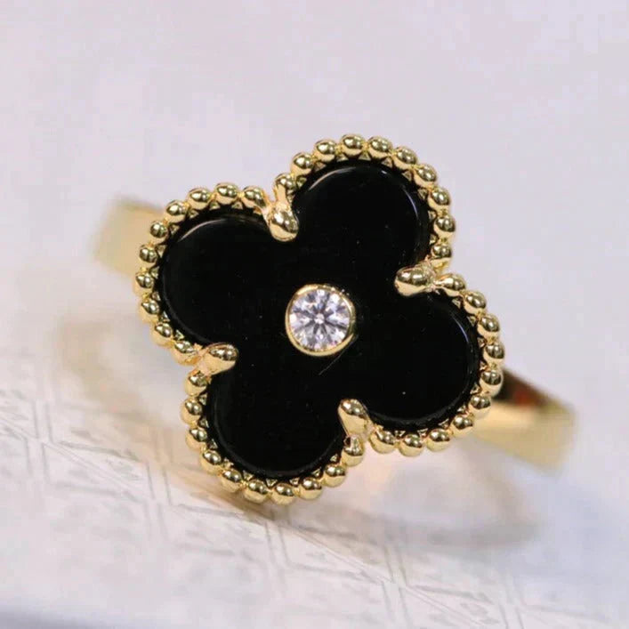 [Lumi Jewelry]CLOVER ONYX RING GOLD DIAMOND