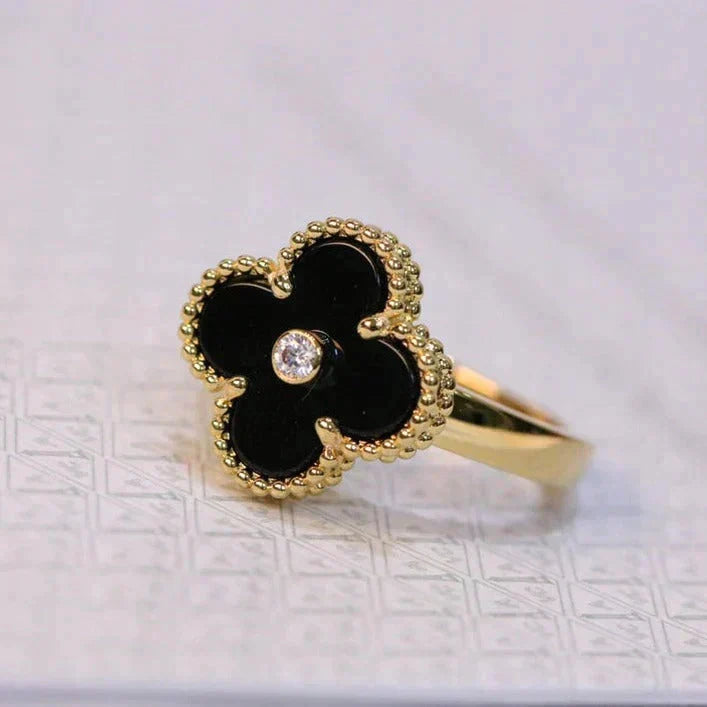 [Lumi Jewelry]CLOVER ONYX RING GOLD DIAMOND