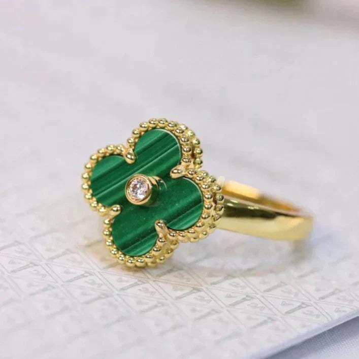 [Lumi Jewelry]CLOVER MALACHITE RING GOLD DIAMOND