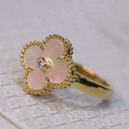 [Lumi Jewelry]CLOVER PINK MOP RING GOLD DIAMOND