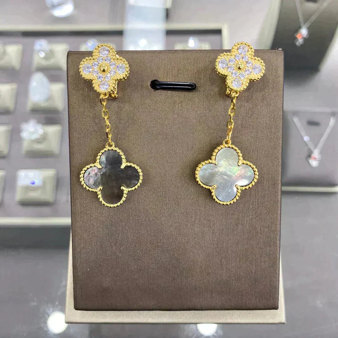[Lumi Jewelry]CLOVER  2 MOTIFS  DIAMOND  EARRINGS (MULTIPLE CHOICESç´