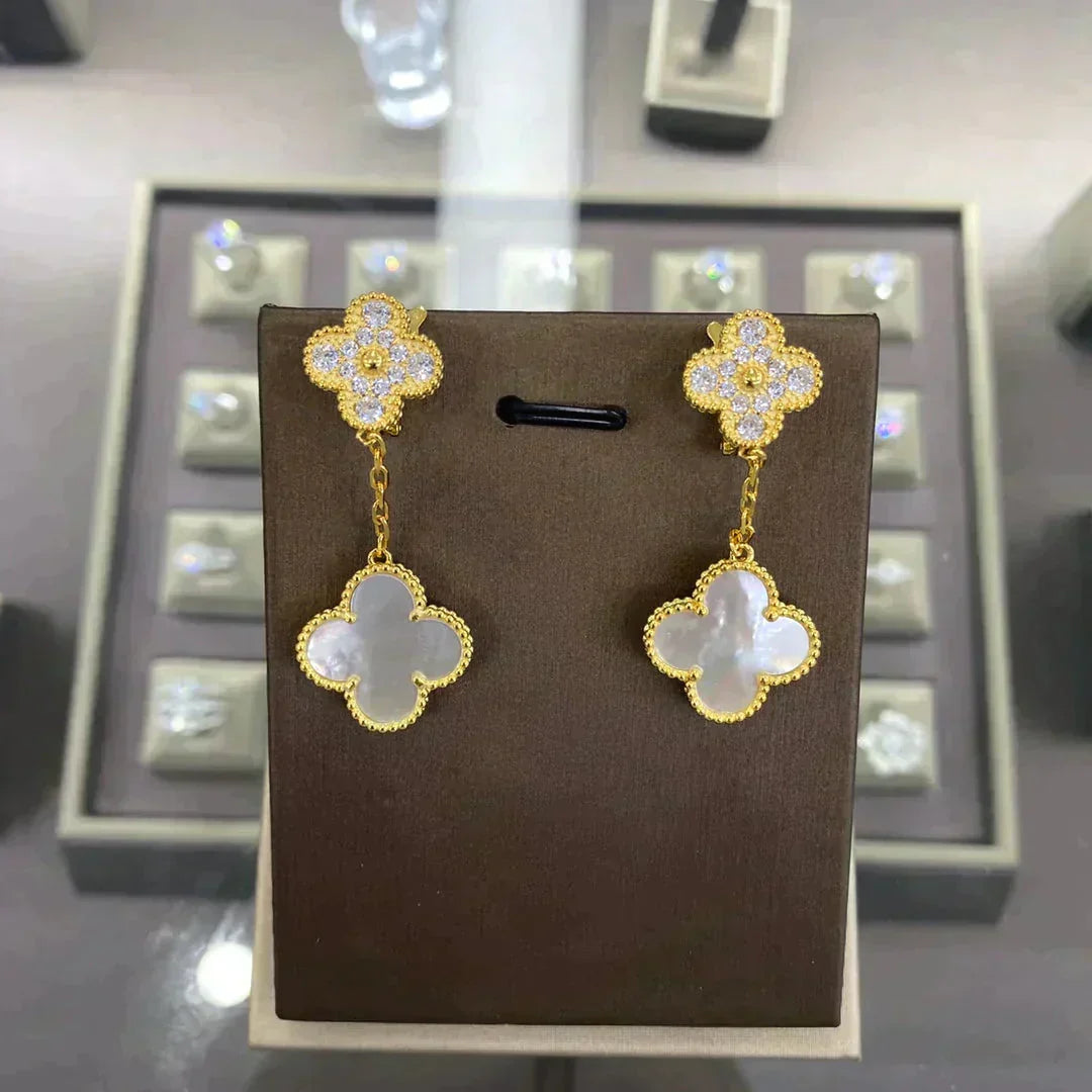 [Lumi Jewelry]CLOVER  2 MOTIFS  DIAMOND  EARRINGS (MULTIPLE CHOICESç´