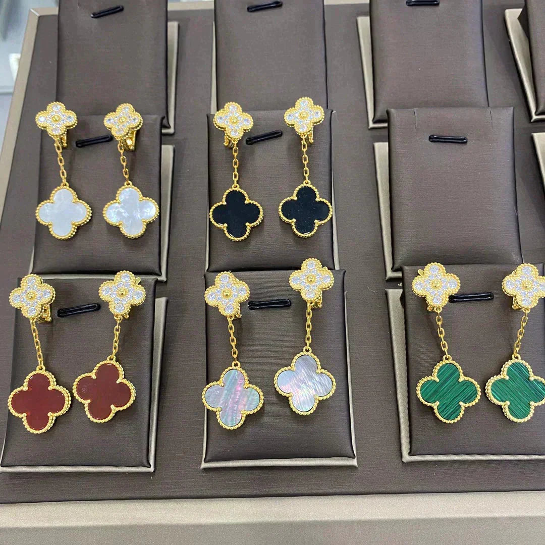 [Lumi Jewelry]CLOVER  2 MOTIFS  DIAMOND  EARRINGS (MULTIPLE CHOICESç´