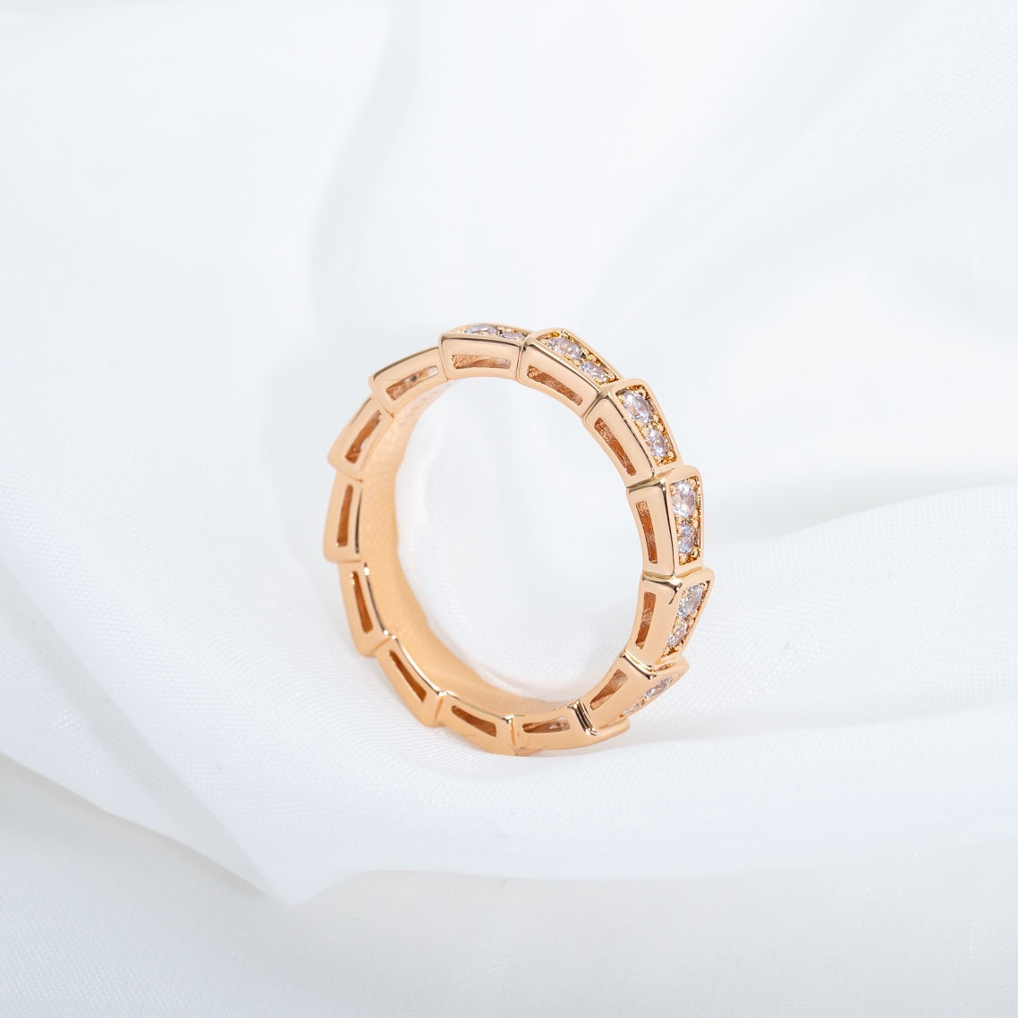 [Lumi Jewelry]SERPENTI RING PINK GOLD DIAMOND PAVED 3MM