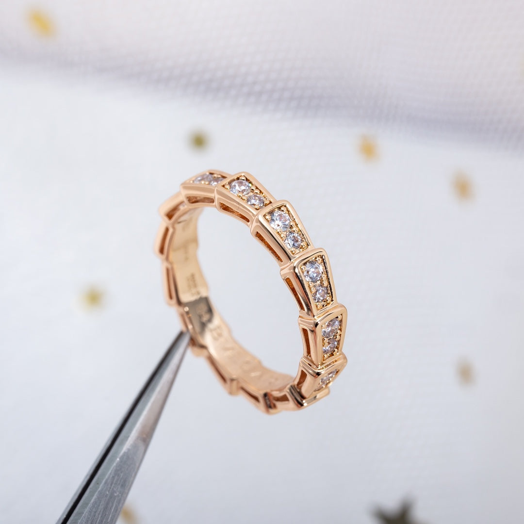 [Lumi Jewelry]SERPENTI RING PINK GOLD DIAMOND PAVED 3MM