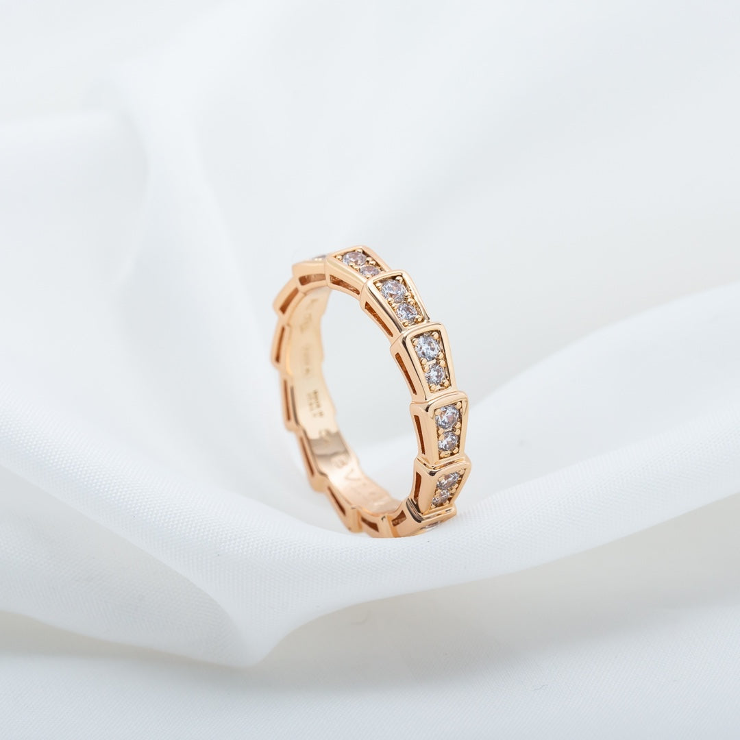 [Lumi Jewelry]SERPENTI RING PINK GOLD DIAMOND PAVED 3MM