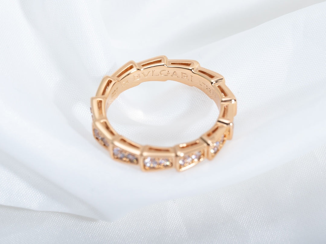[Lumi Jewelry]SERPENTI RING PINK GOLD DIAMOND PAVED 3MM