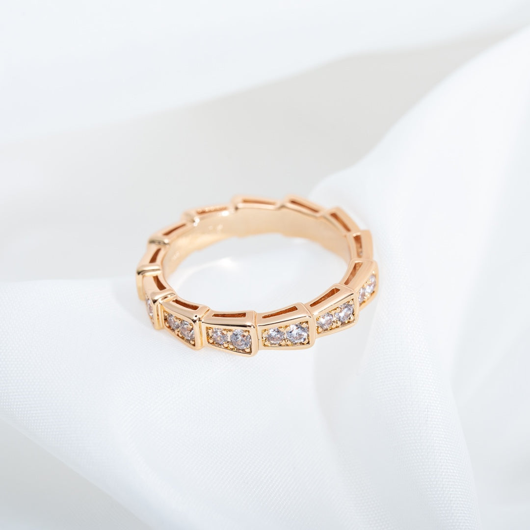 [Lumi Jewelry]SERPENTI RING PINK GOLD DIAMOND PAVED 3MM