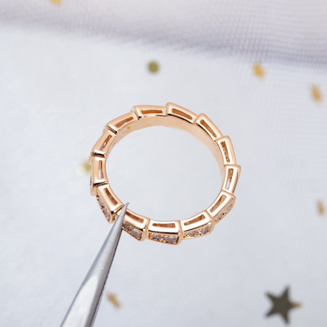 [Lumi Jewelry]SERPENTI RING PINK GOLD DIAMOND PAVED 3MM