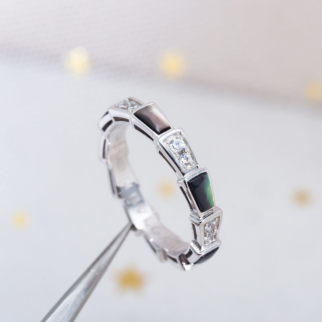 [Lumi Jewelry]SERPENTI RING SILVER  DIAMOND BLACK MOP 3MM