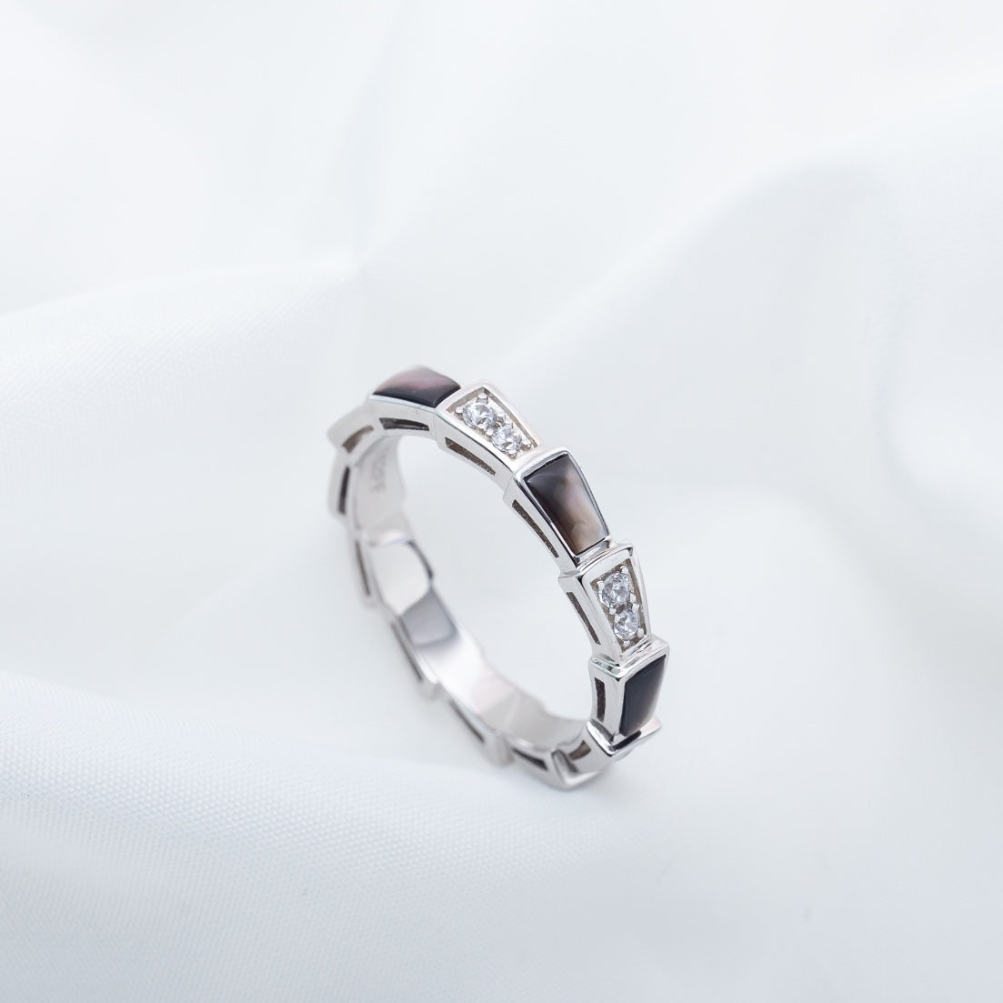 [Lumi Jewelry]SERPENTI RING SILVER  DIAMOND BLACK MOP 3MM